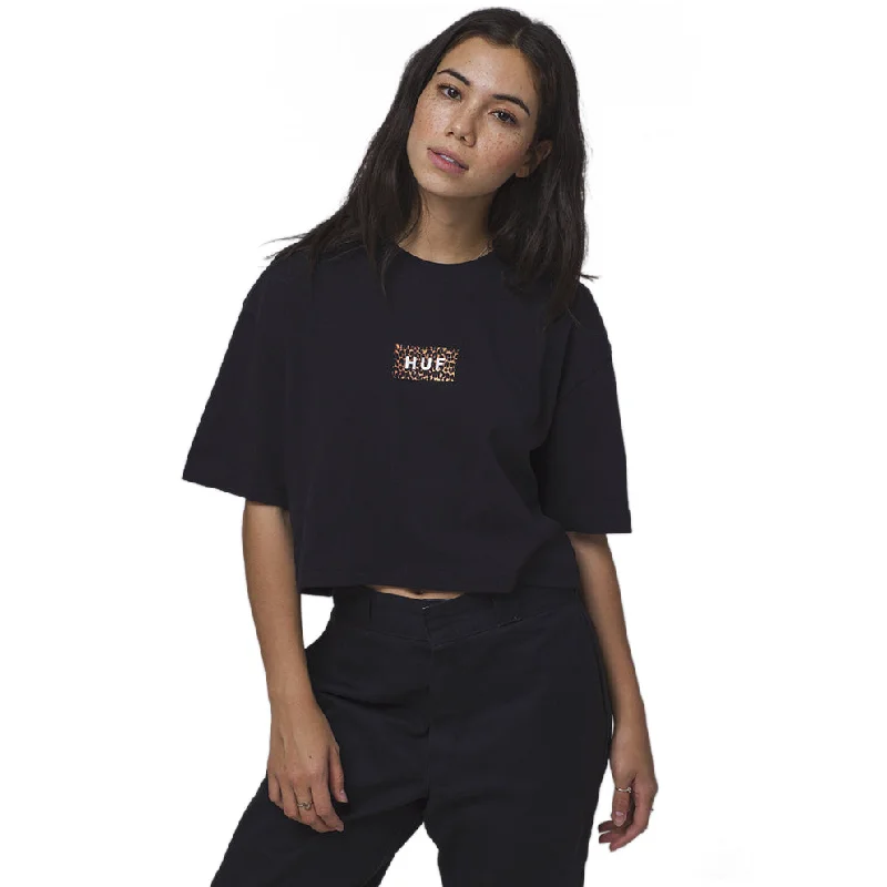 HUF LEOPARD BAR LOGO S/S CROP TEE // BLACK