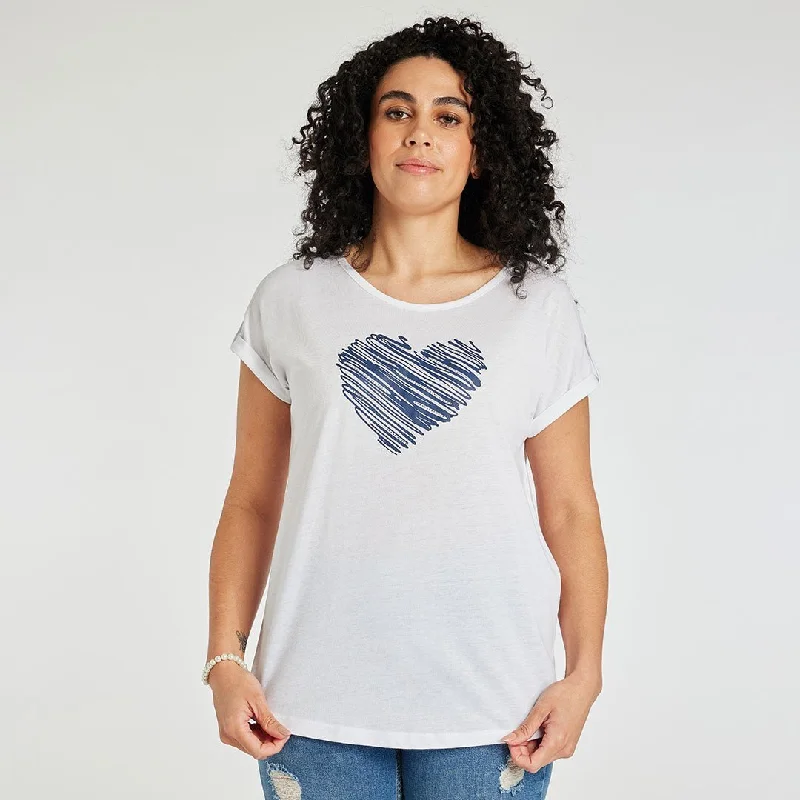 Ladies Heart Printed T-Shirt Navy