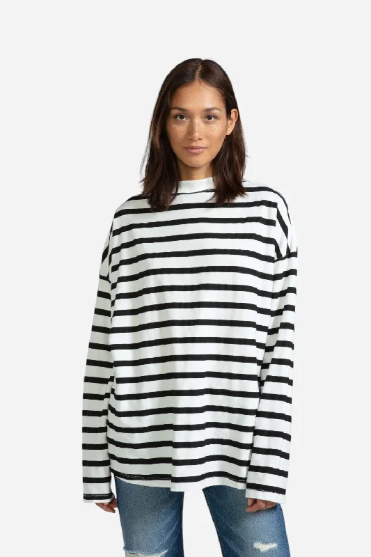 ASKKNY Long Sleeve Tee - Thin Stripe White