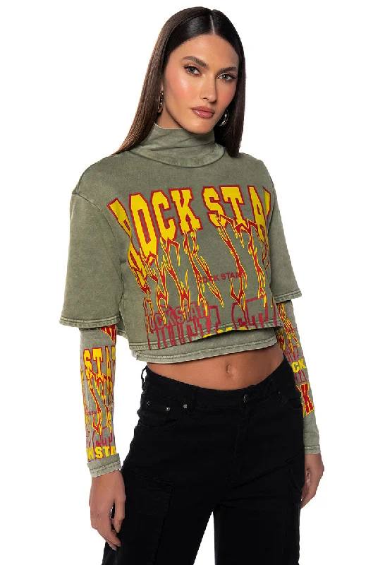 ROCK STAR GRAPHIC LAYERED TURTLE NECK TOP