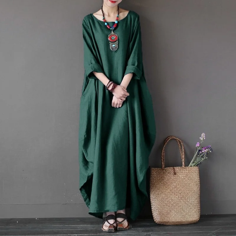 2018 ZANZEA Womens Crewneck 3/4 Batwing Sleeve Baggy Maxi Long Shirt Dress Casual Party Kaftan Solid Robe Vestido Plus Size