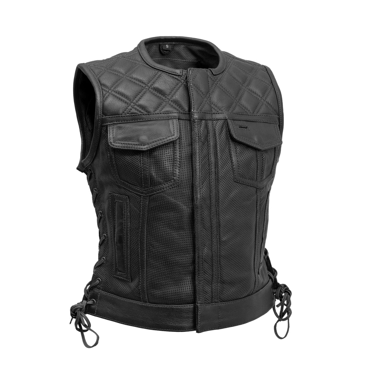 Bonnie Perforated Women's Motorcycle Leather Vest Sporty Zip Vest