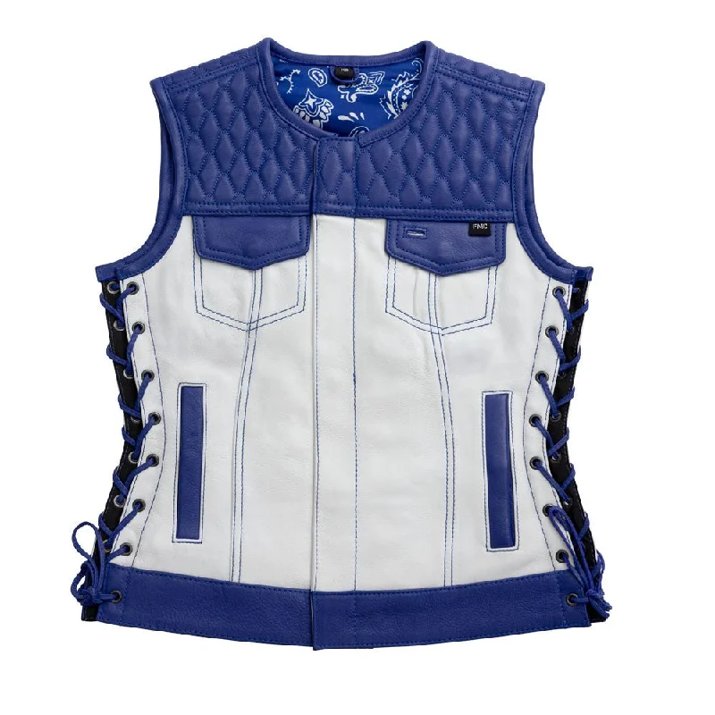 Cobalt -  Women's Motorcycle Leather Vest - Limited Edition Classic Plaid Vest