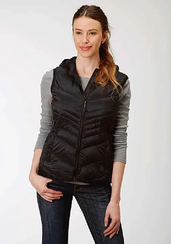 Roper Hooded Chevron Quilted Down Vest (Black) - Women's Vest