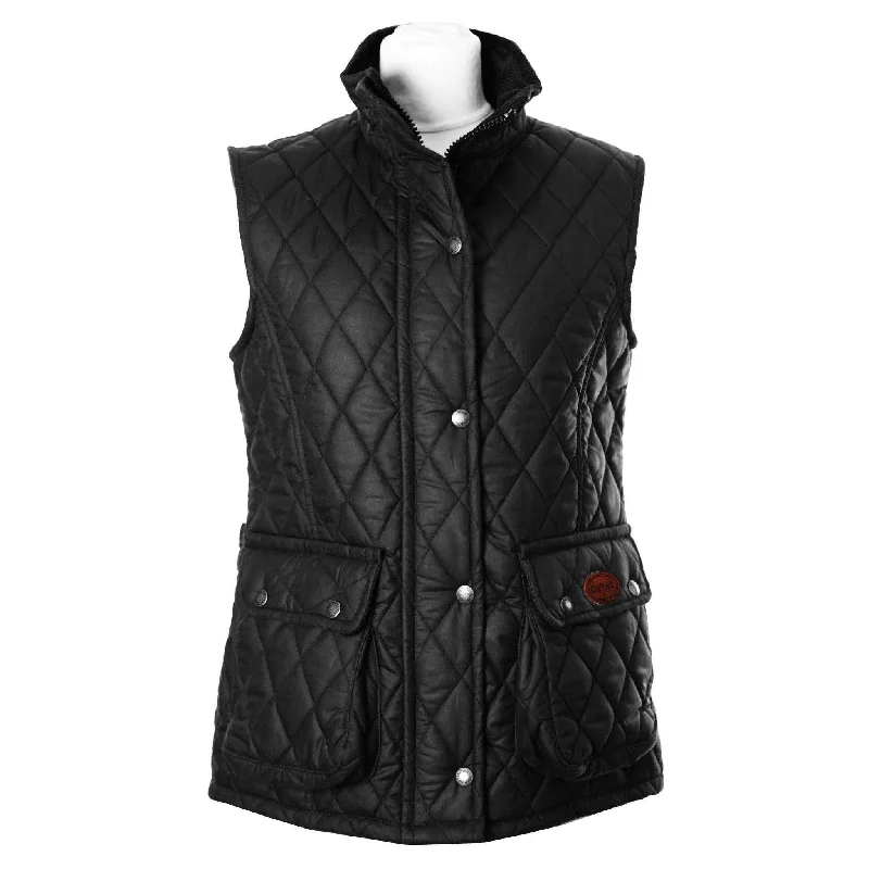 W12 - Women's Newbury Waxed Quilted Gilet - BLACK Winter Layering Vest