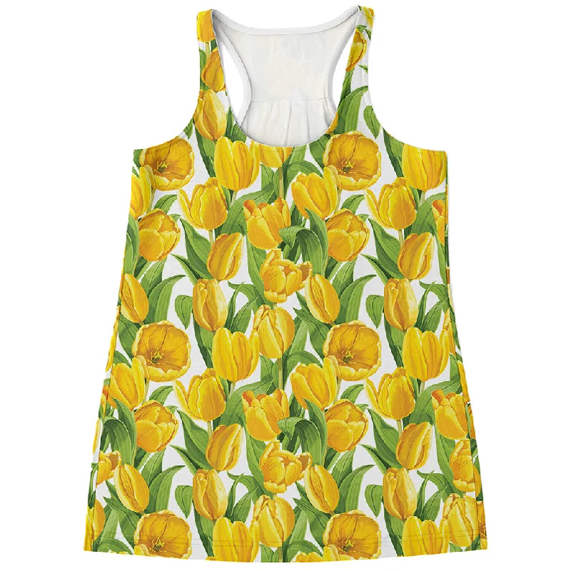 Yellow Spring Tulip Pattern Print Women's Racerback Tank Top