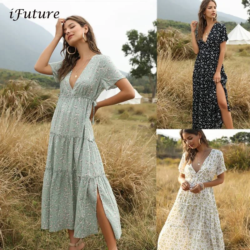 Dress Women Casual Floral Print Elegant  Boho