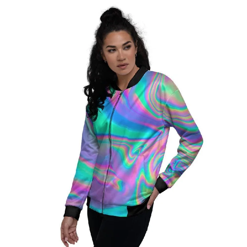 Abstract Pastel Holographic Women's Bomber Jacket