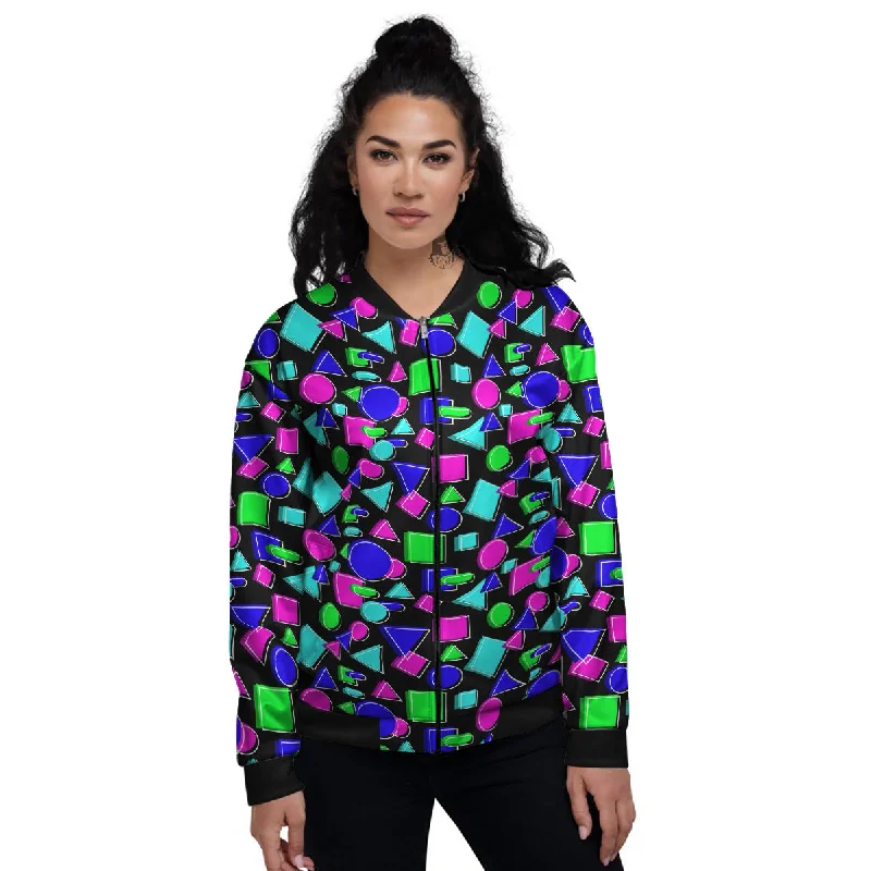 Abstract Neon Geometric Print Pattern Women's Bomber Jacket