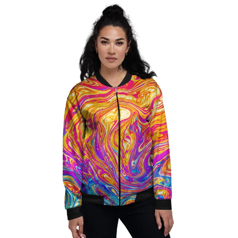 Abstract Orange Psychedelic Print Women's Bomber Jacket