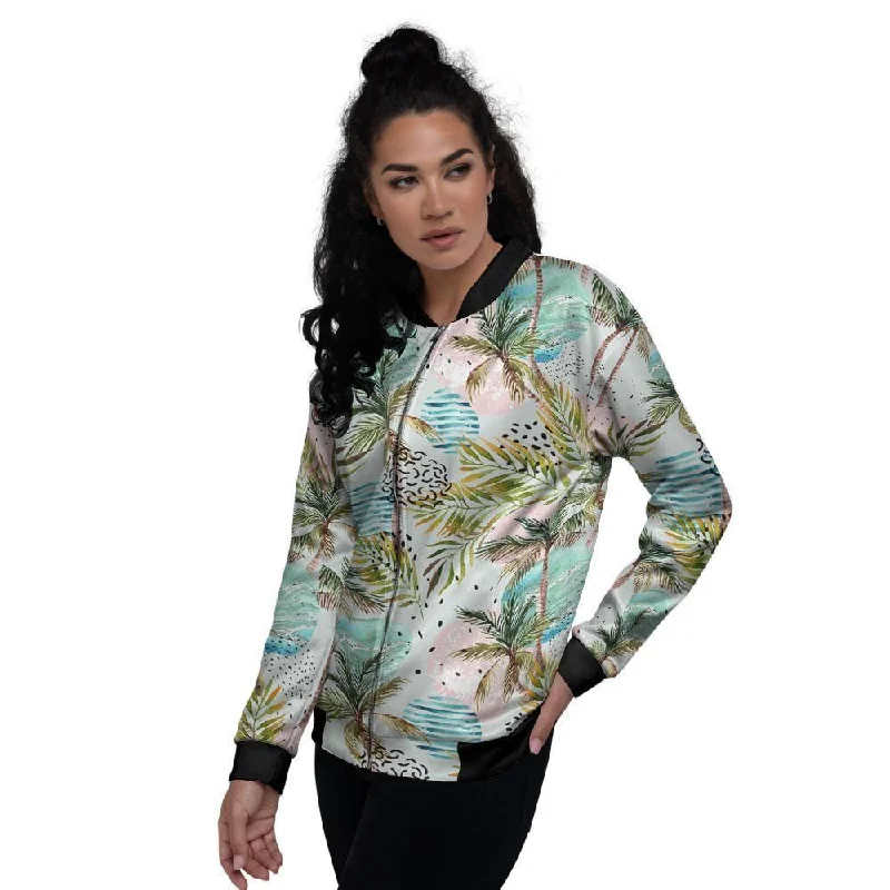 Abstract Palm Tree Hawaiian Print Women's Bomber Jacket