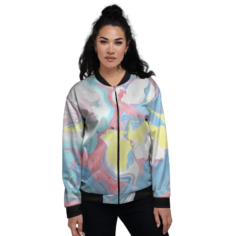 Abstract Pastel Texture Marble Print Women's Bomber Jacket