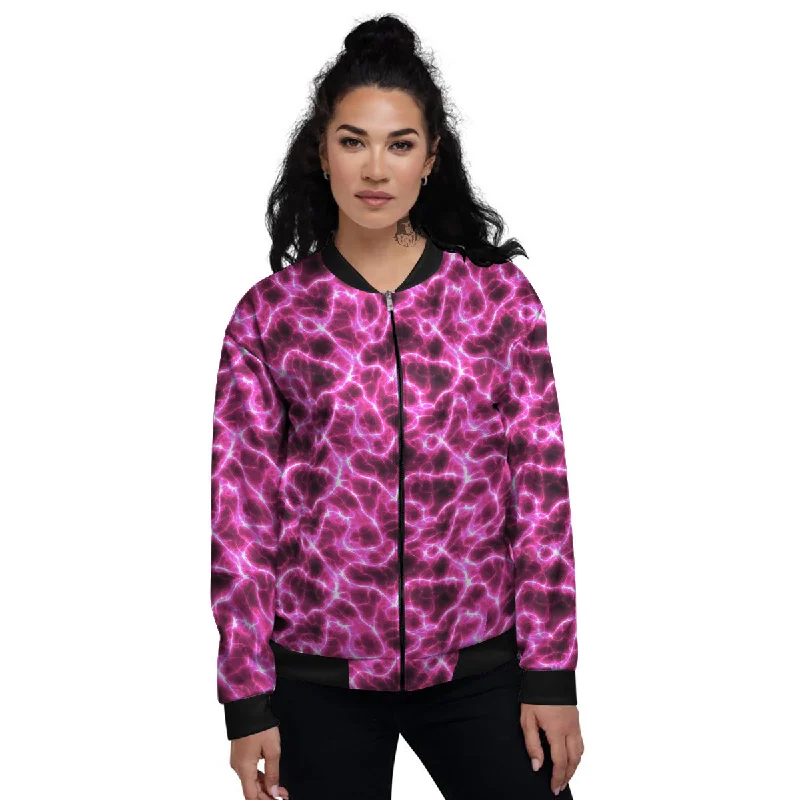 Abstract Pink Electrical Sparks Print Pattern Women's Bomber Jacket