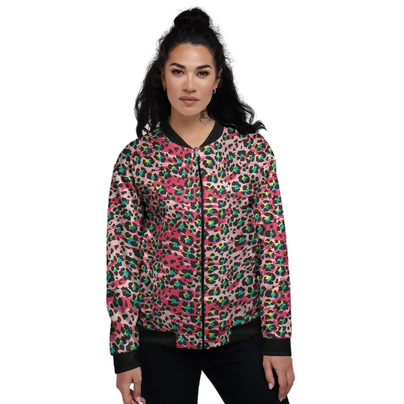 Abstract Pink Leopard Skin Print Pattern Women's Bomber Jacket