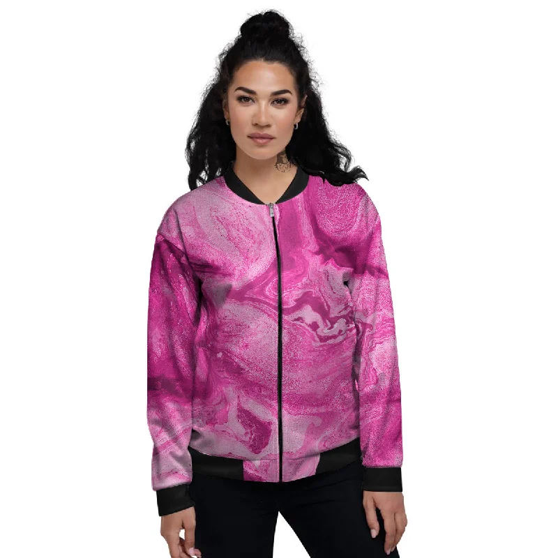 Abstract Pink Marble Print Women's Bomber Jacket