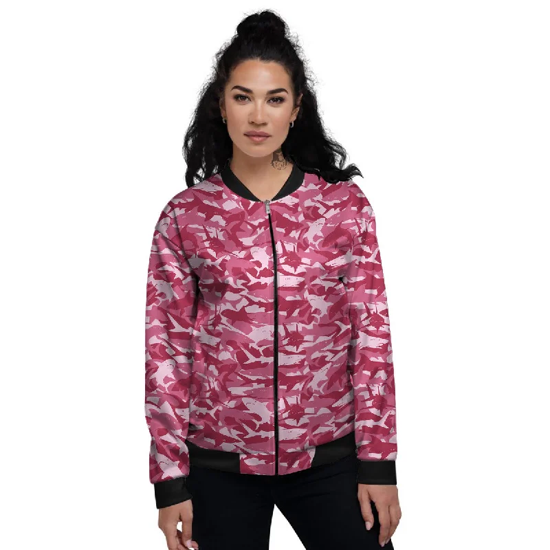 Abstract Pink Shark Camo Print Pattern Women's Bomber Jacket