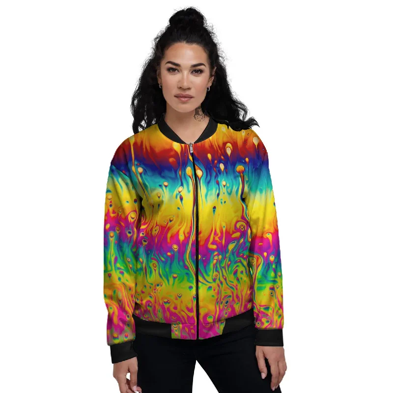 Abstract Psychedelic Rainbow Acid Print Women's Bomber Jacket