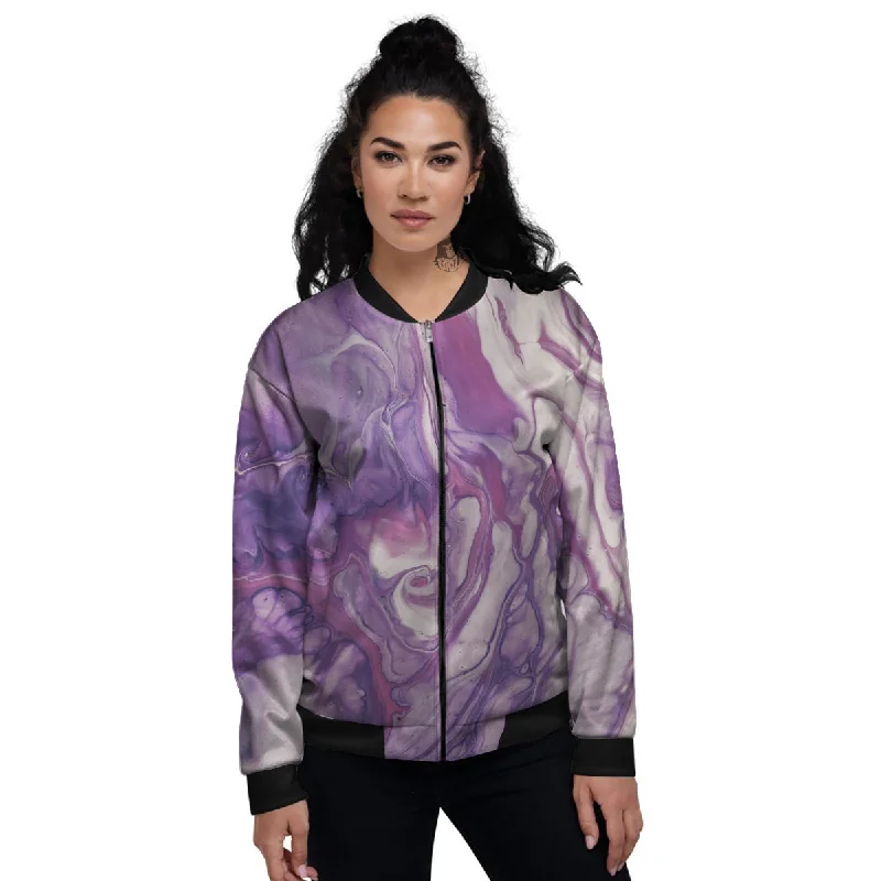 Abstract Purple Liquid Marble Print Women's Bomber Jacket