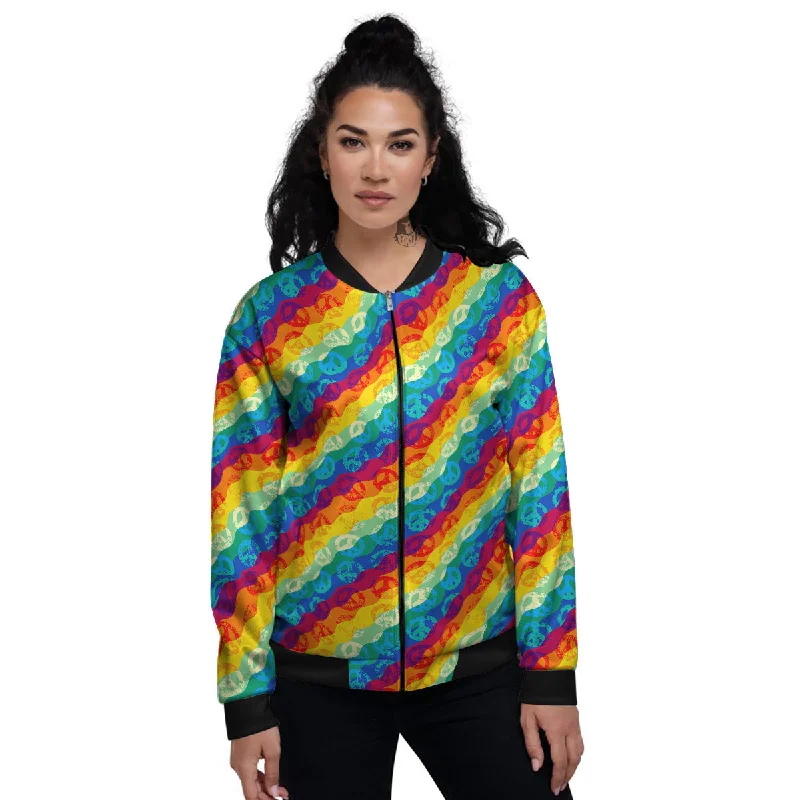 Abstract Rainbow Peace Signs And LGBT Print Pattern Women's Bomber Jacket