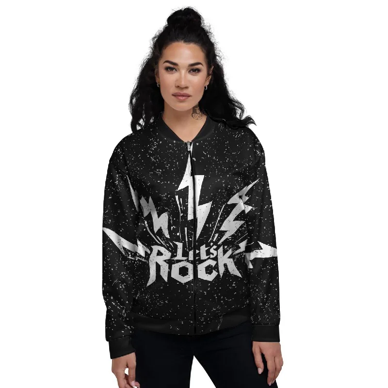 Abstract Rock Grunge Monochrome Print Women's Bomber Jacket