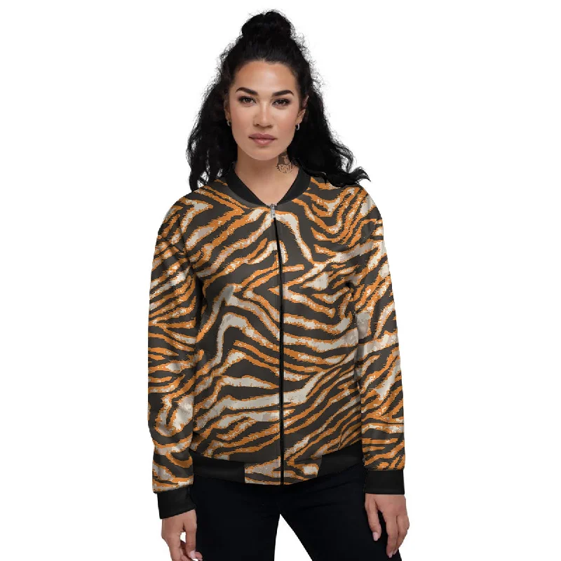 Abstract Tiger Skin Grunge Print Women's Bomber Jacket