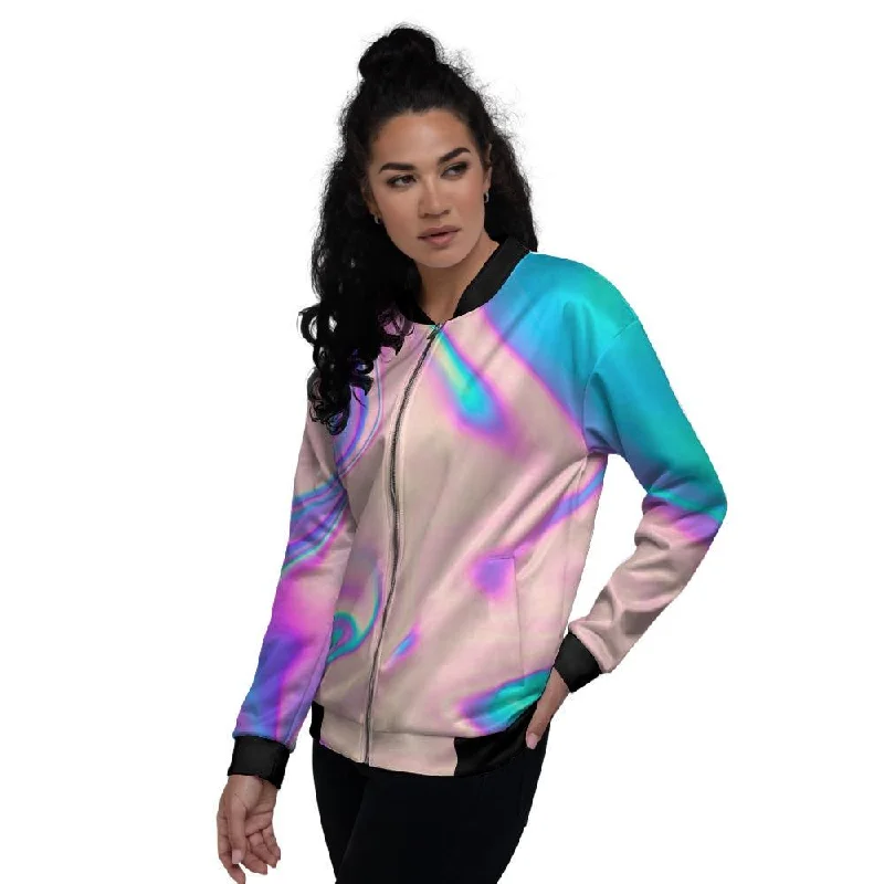 Abstract Trippy Holographic Women's Bomber Jacket