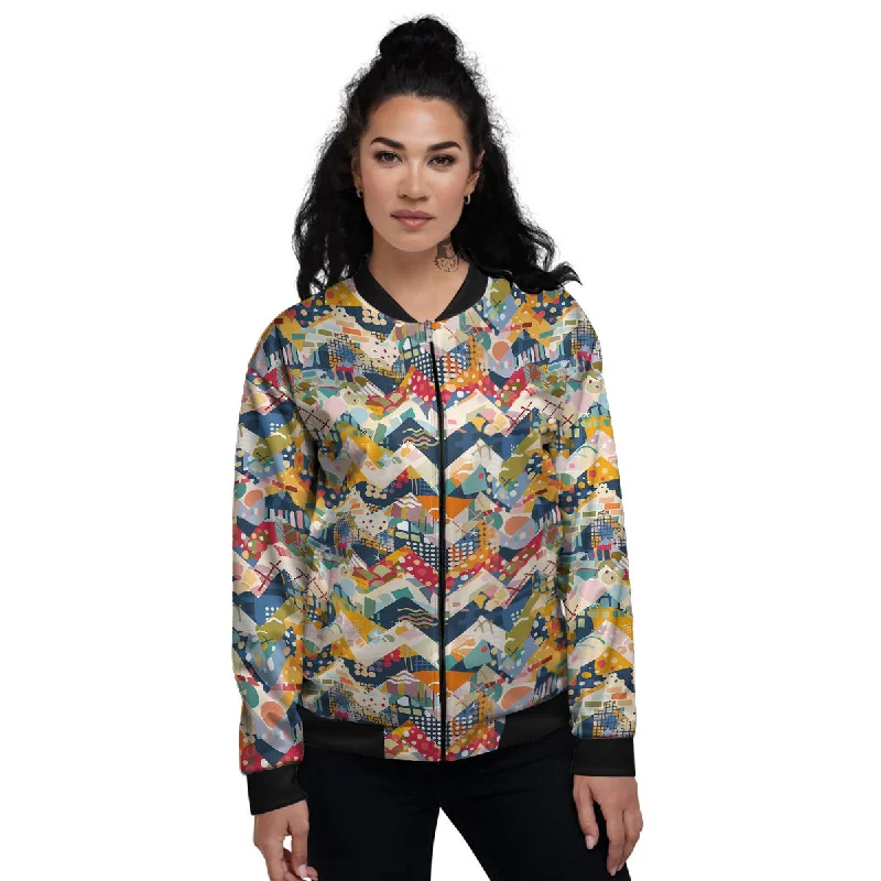 Abstract Zigzag Colorful Graffiti Style Print Pattern Women's Bomber Jacket