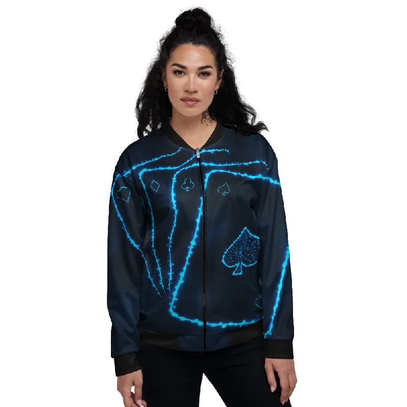 Ace Card Blue Print Women's Bomber Jacket