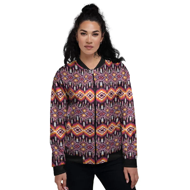 African Dashiki Black And Purple Print Women's Bomber Jacket