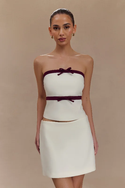 Aisha Strapless Suiting Top With Contrast Bows - Ivory