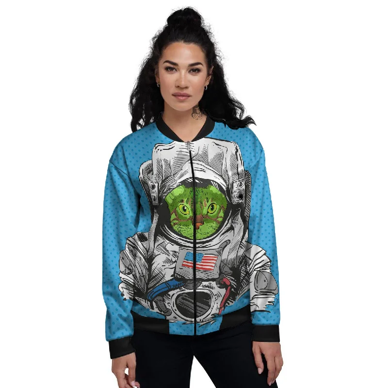 Alien Cat Astronaut Print Women's Bomber Jacket