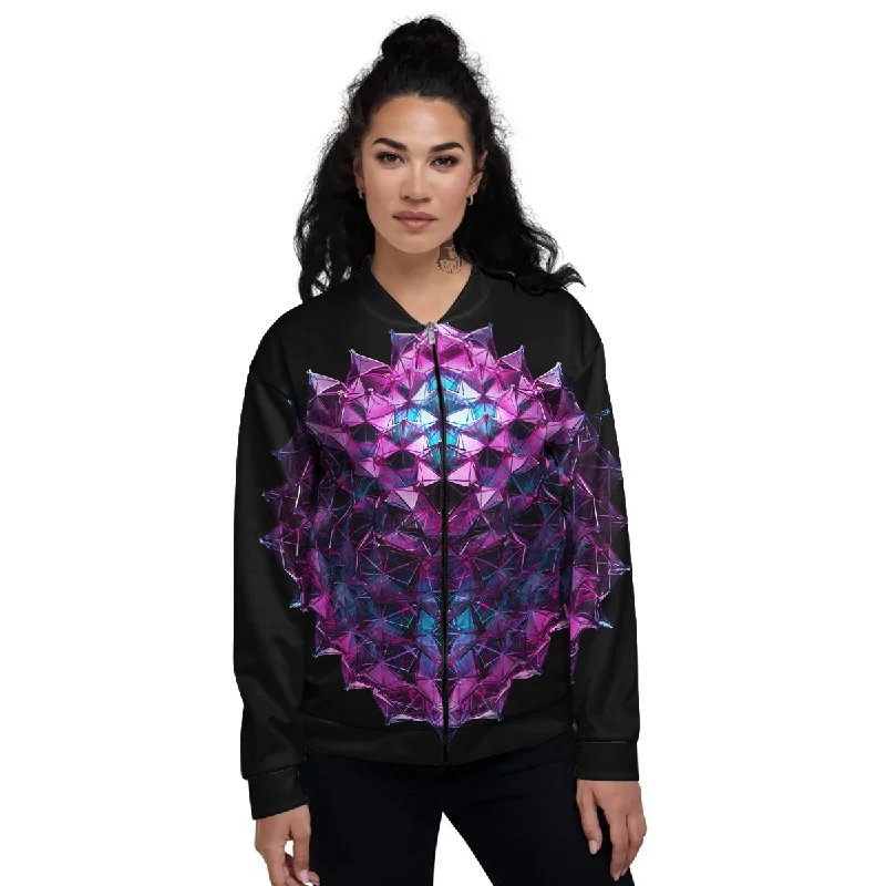 Alien Crystal Diamond Flower Print Women's Bomber Jacket