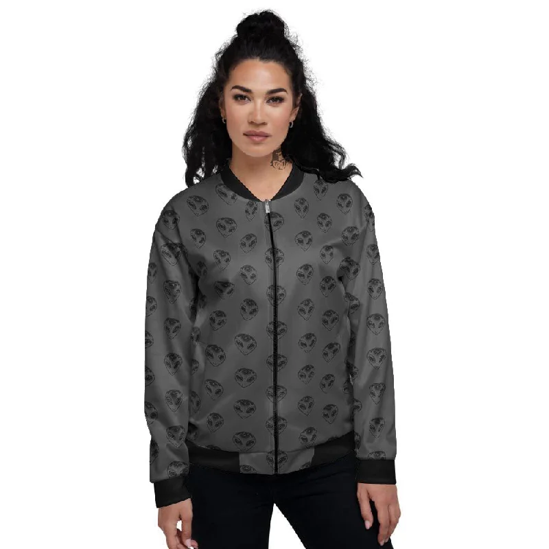 Alien Face Grey Print Pattern Women's Bomber Jacket