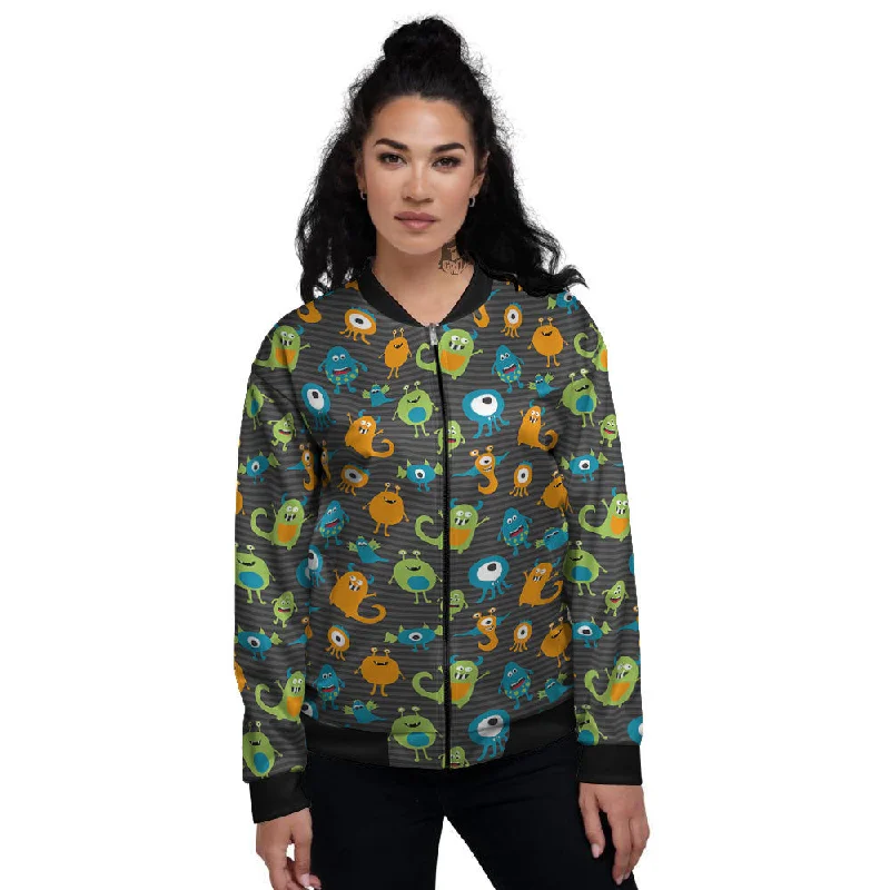 Alien Grey Striped Print Pattern Women's Bomber Jacket