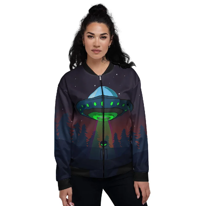 Alien Invasion On Earth Print Women's Bomber Jacket