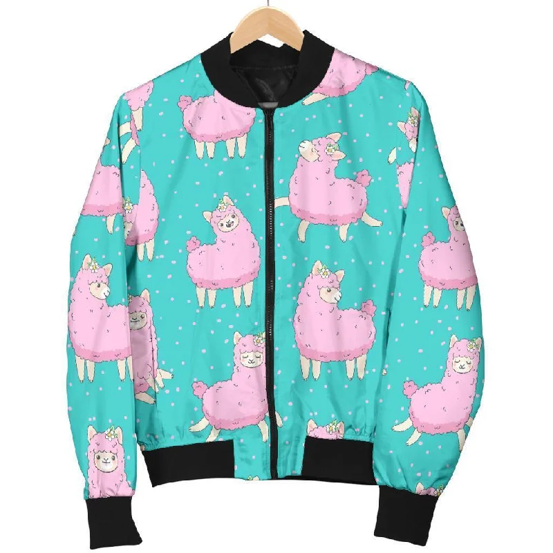 Alpaca Pattern Print Women Casual Bomber Jacket