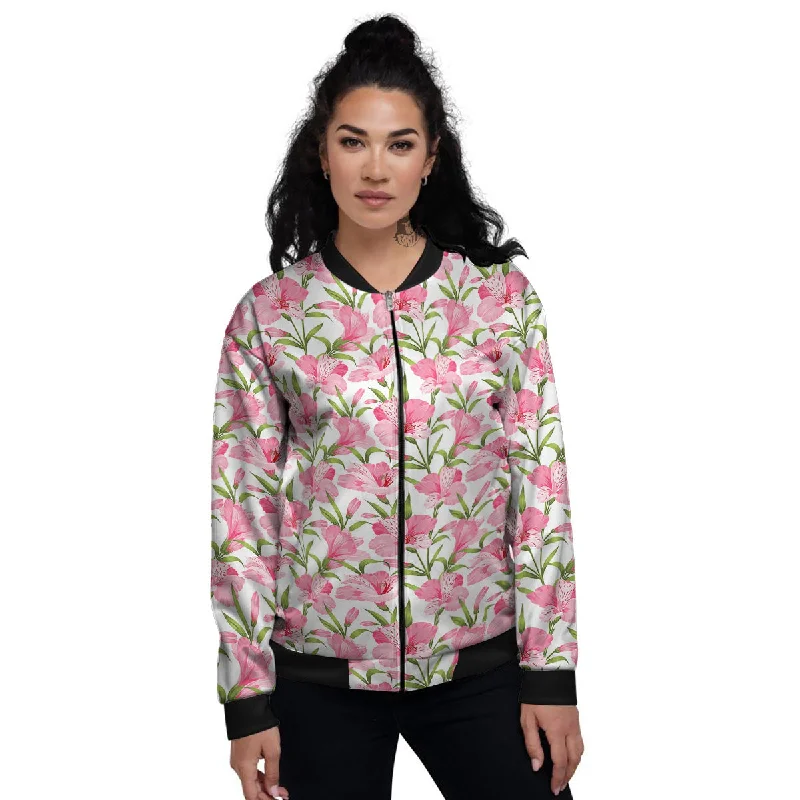 Alstroemeria Flowers Print Women's Bomber Jacket