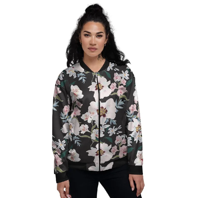 Alstroemeria Pink And White Print Pattern Women's Bomber Jacket