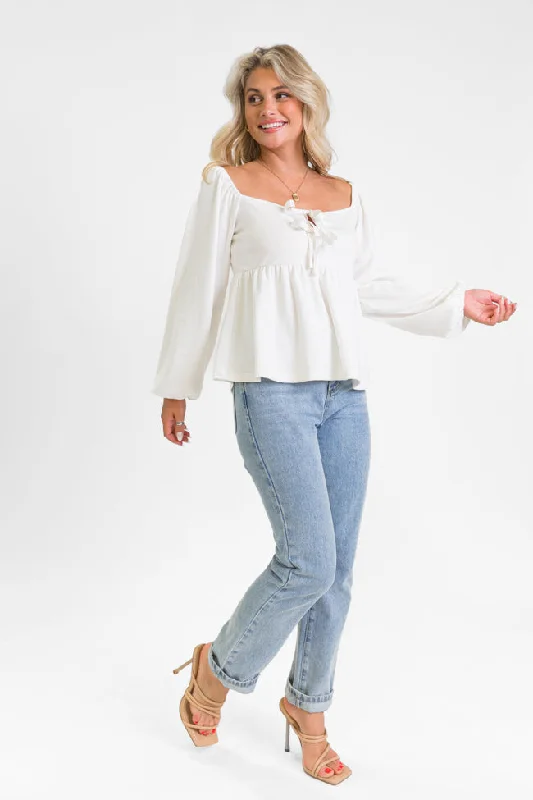 Always Ready Ivory Tie Front Knit Top