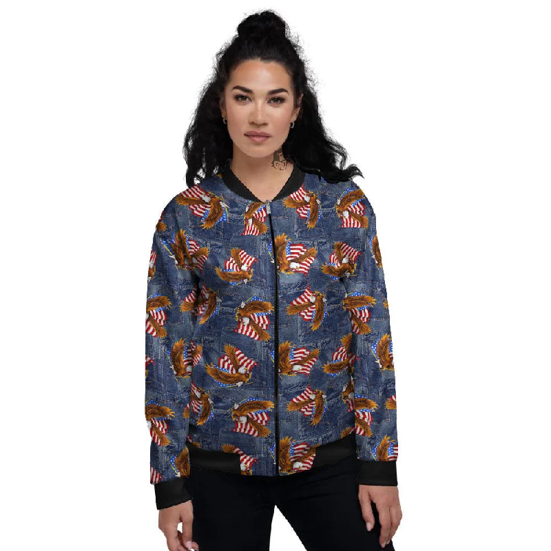 American Eagle Denim Print Pattern Women's Bomber Jacket