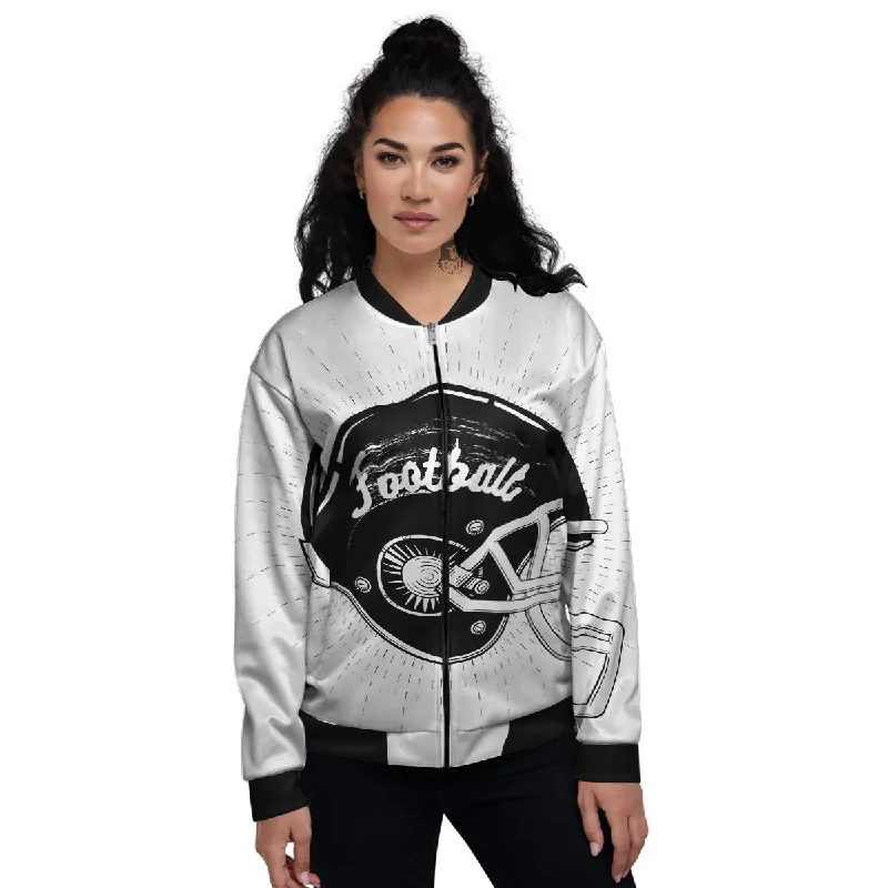 American Football White And Black Print Women's Bomber Jacket