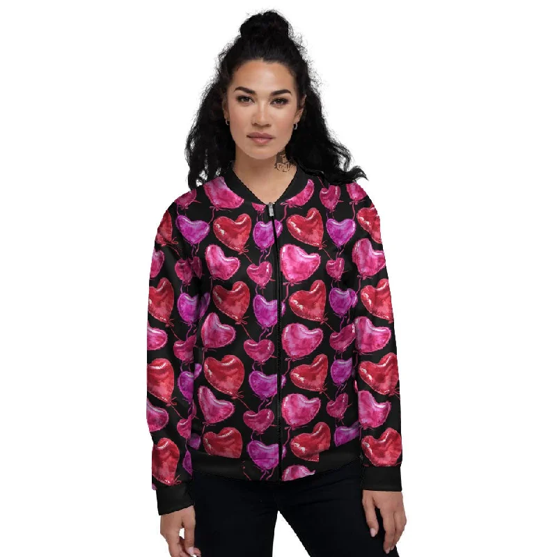 Balloon Red Heart Print Pattern Women's Bomber Jacket