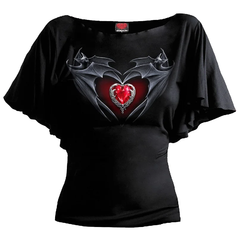 BAT'S HEART - Boat Neck Bat Sleeve Top Black