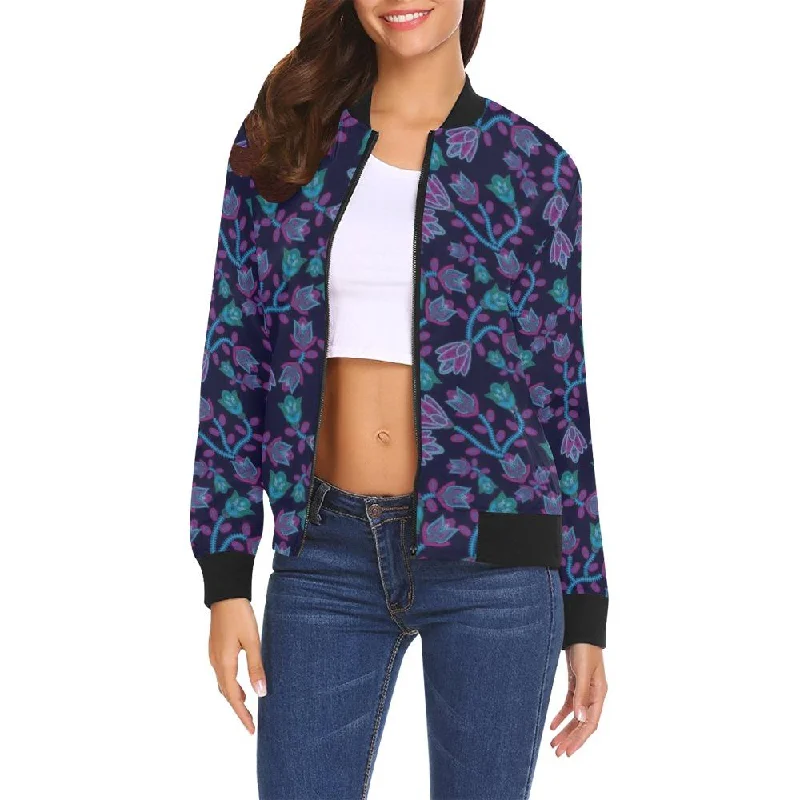 Beaded Blue Nouveau Bomber Jacket for Women