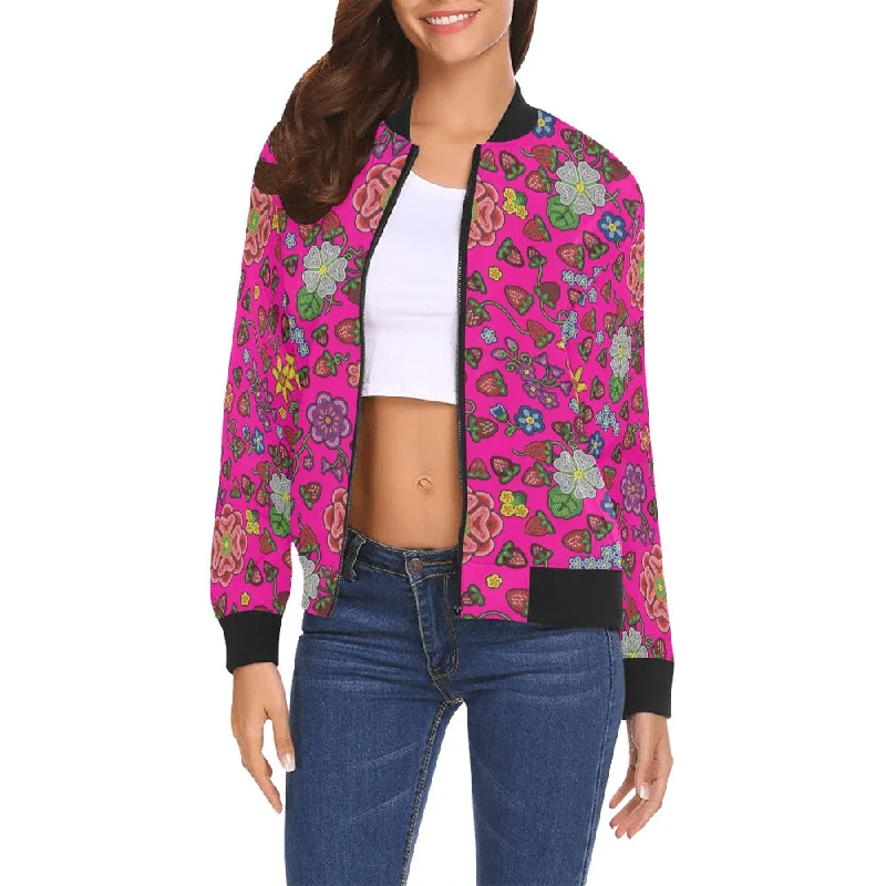 Berry Pop Blush All Over Print Bomber Jacket for Women