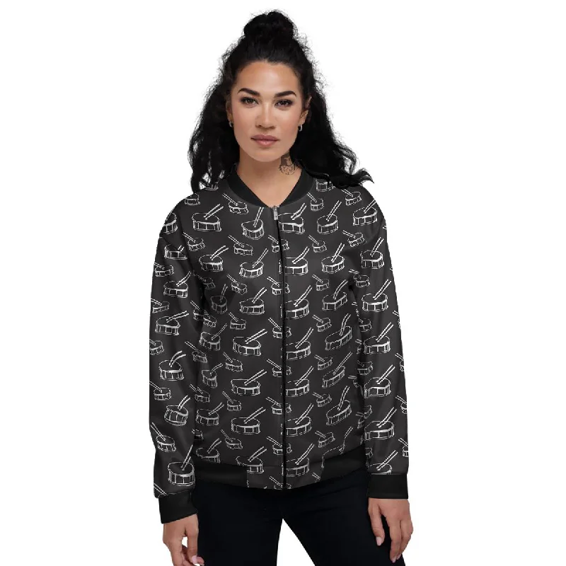 Black And White Drum Print Pattern Women's Bomber Jacket