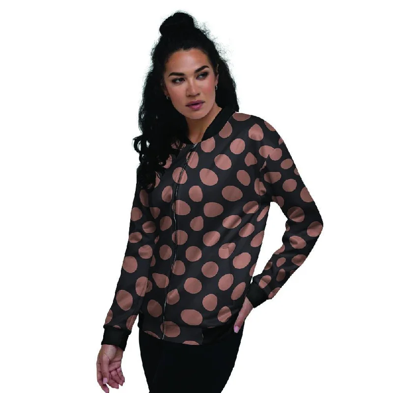 Black Brown Polka Dot Women's Bomber Jacket