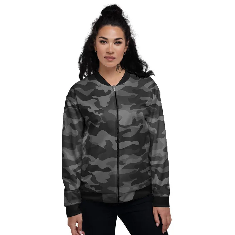 Black Camo And Camouflage Print Women's Bomber Jacket