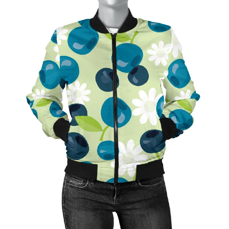 Blueberry Flower Pattern Women'S Bomber Jacket