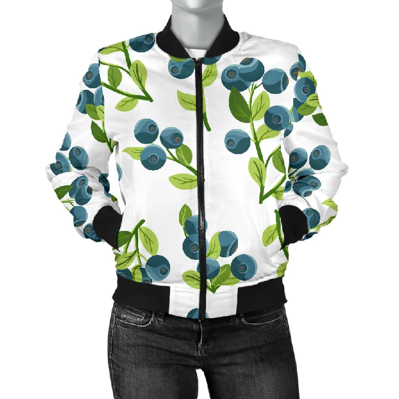 Blueberry White Background Women'S Bomber Jacket